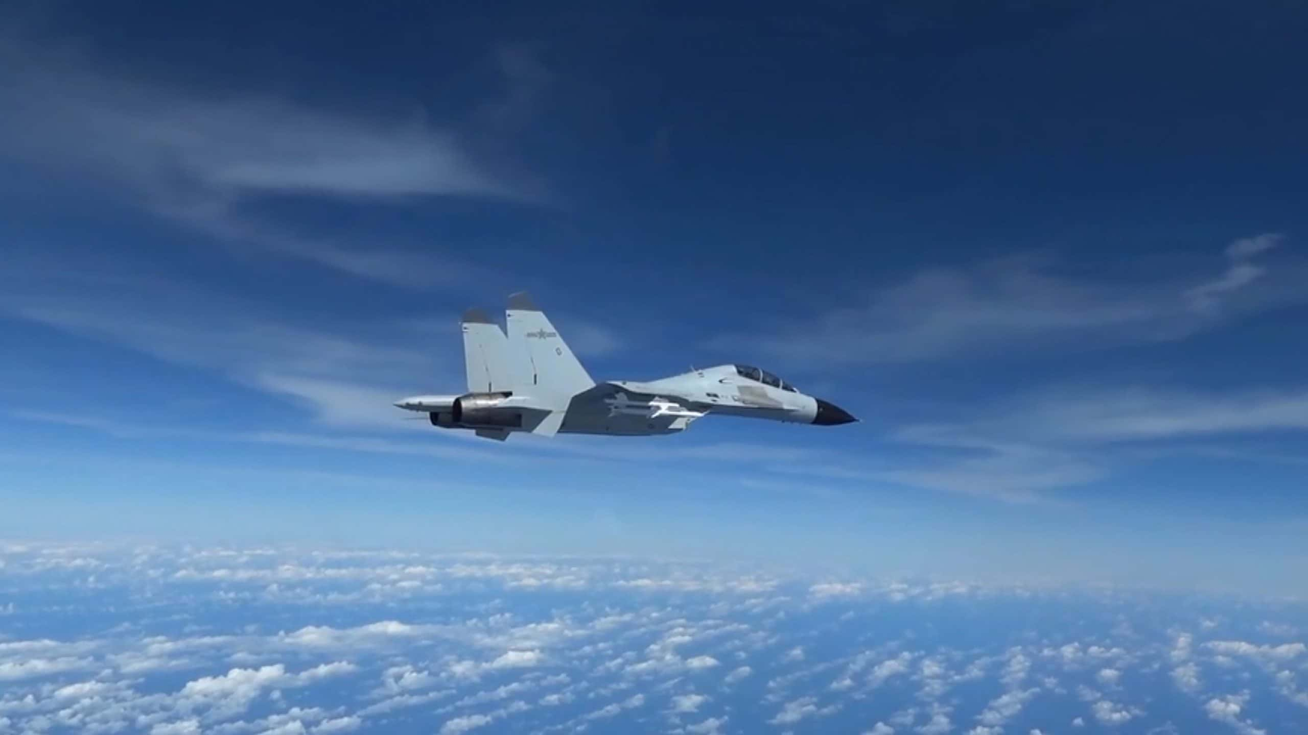 Chinese Fighter Jet Performs Aggressive Maneuver