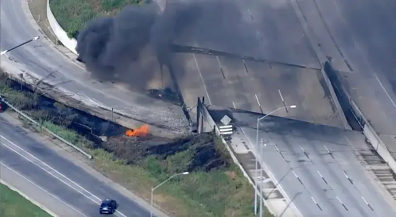 Following an automobile fire, Interstate 95 lanes near Philadelphia completely collapsed