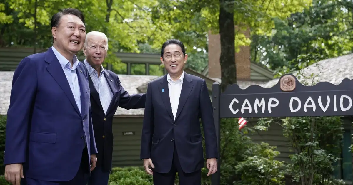 Biden praises a “new age of partnership” among the United States, South Korea, and Japan at Camp David