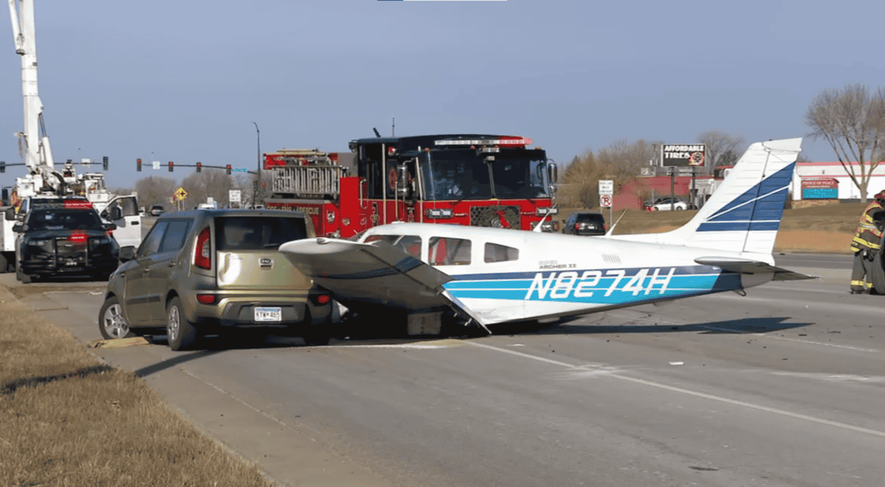 Small Plane Piper Cherokee Crashes Into Car On Twin Cities Highway In Minnesota That Leaves Pilot And Driver With Injuries